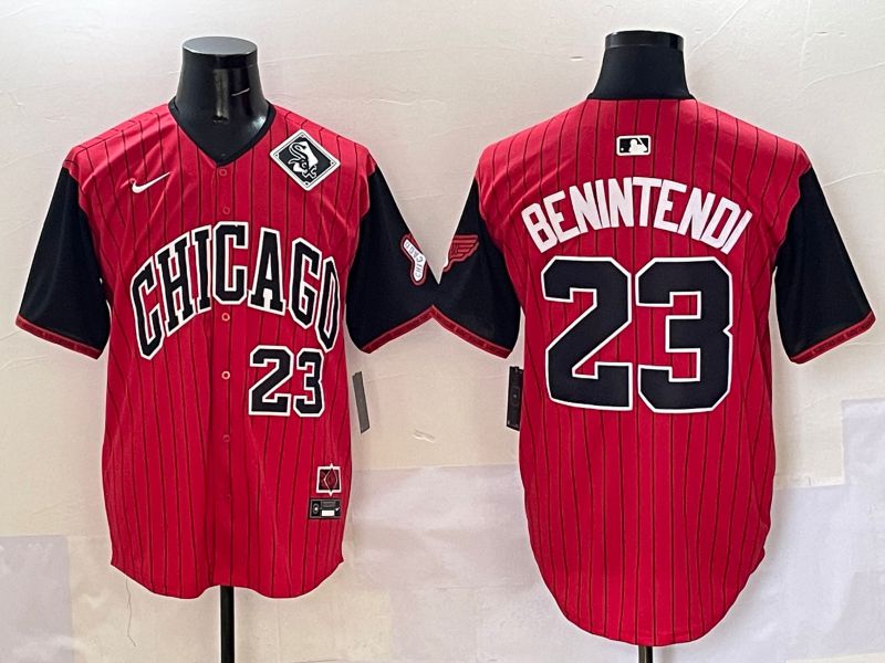 Men Chicago White Sox 23 Benintendi Red Stripe Joint Name Nike 2025 MLB Jersey style 24
